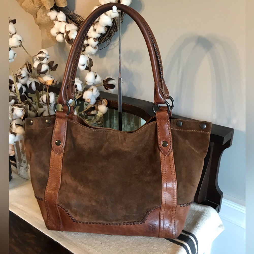 Frye Brown Suede and Leather Shoulder Tote